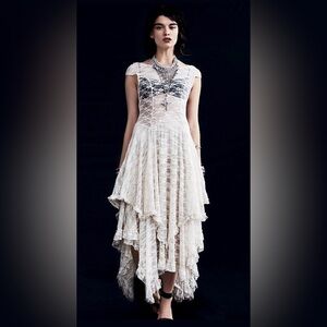 Free People Intimately Womens Large French Courtship Slip Dress Sheer Lace